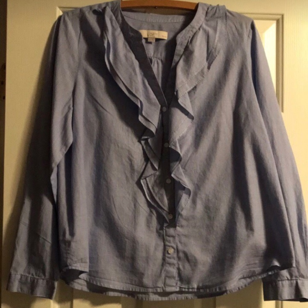 Loft light blue ruffle V-neck Blouse